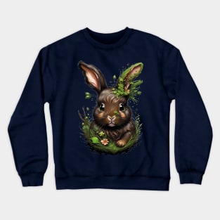 Mystical Whispers: Surrealistic Art Design of a Rabbit with Moss and Plants Crewneck Sweatshirt